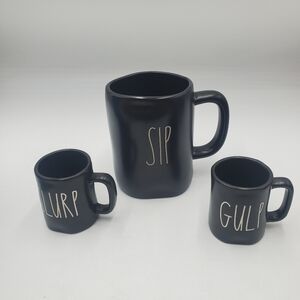 2 Small Rae Dunn Black Mugs. Slurp and Gulp & 1 RAE DUN | Black COFFEE MUG "Sip"
